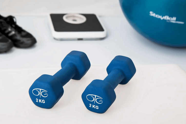 blue dumbells